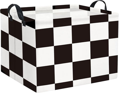 Rectangular Checkered Basket Storage Bin Collapse Storage Basket with Handles for Organizing Home Kitchen Boys and Girls Toys Office Closet Shelf Baskets (Race Flag)