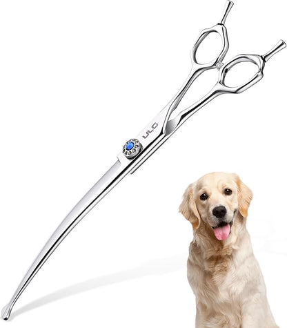 ULG 7.5" Curved, Compact Dog Grooming Scissors - Professional Pet Shears, Silver Stainless Steel