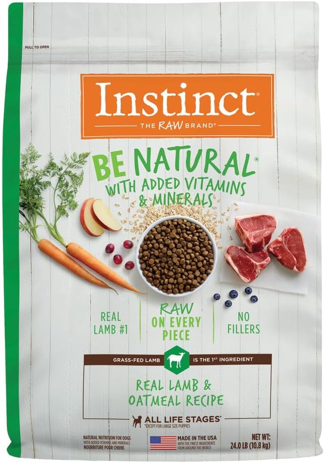 Instinct Be Natural, Natural Dry Dog Food, Raw Coated Kibble - Real Lamb & Oatmeal, 24 lb. Bag