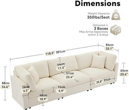 Tbfit Modern Sectional Sofa, Down-Filled Cushions, Extra Comfy Cloud Couch for Home, Living Room, Beige