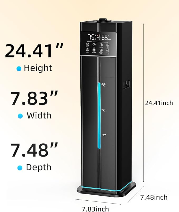 Cool Mist Humidifiers for Large Room, Ultrasonic 2.4Gal 9L Quiet Top-Fill