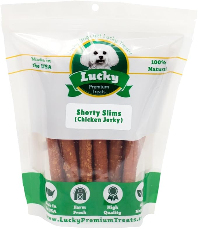 Lucky Premium Treats Lucky Shorty Slims - Apple and Chicken Jerky Dog Treats, Crunchy Dog Chew Sticks with Real Chicken and Apple for Small to Large Dogs (7 Count)