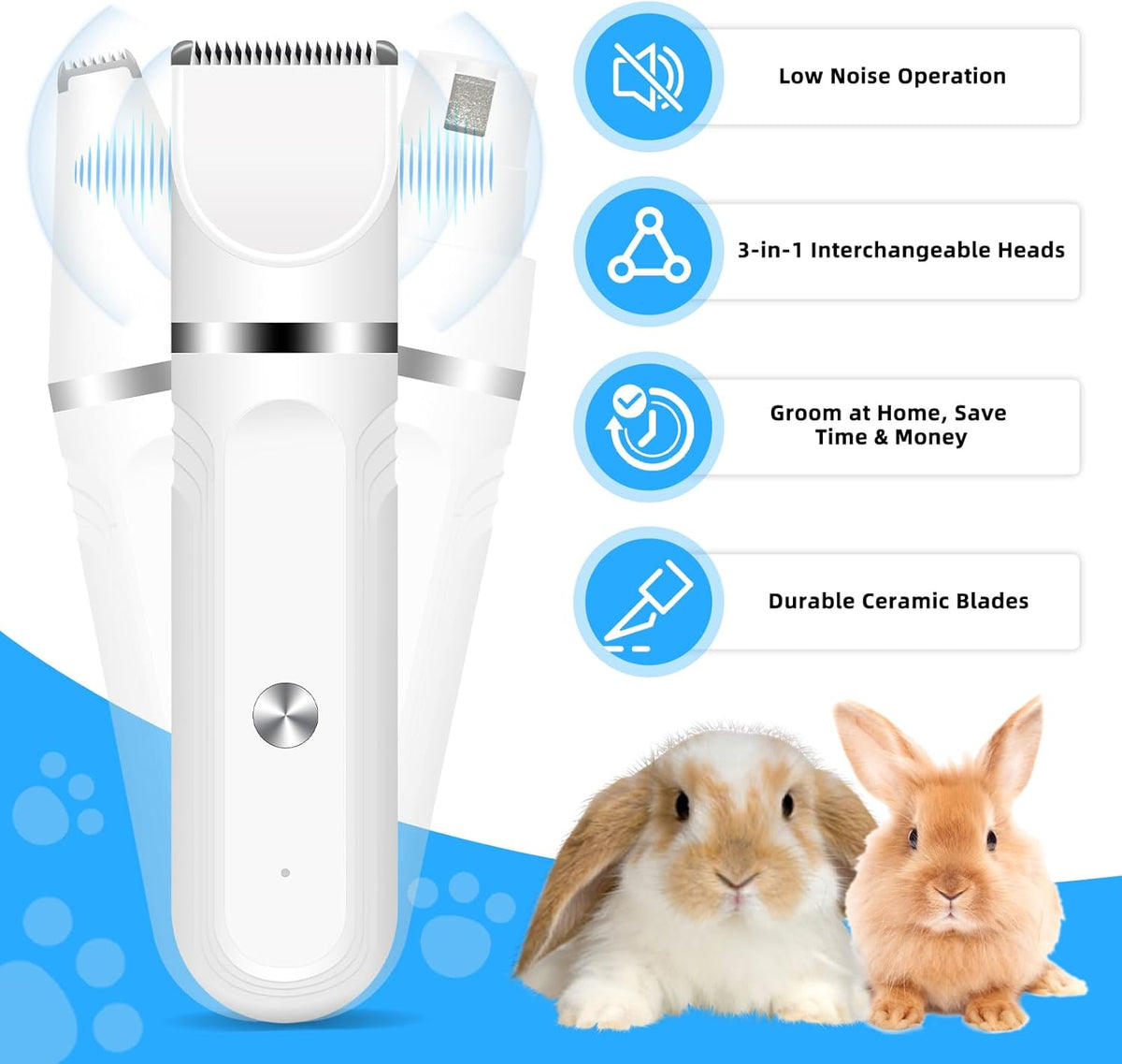 Guinea Pig & Rabbit Grooming Kit 2 in 1 – Cordless Hair Clipper & Nail Grinder for Small Animals– Low-Noise Rechargeable Nail Clippers Electric