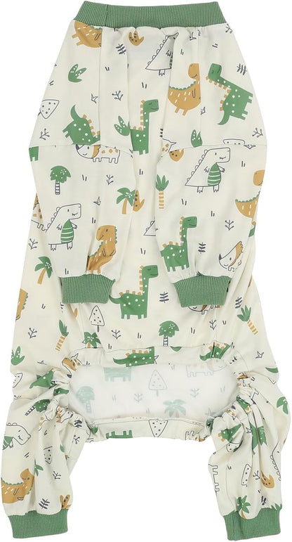 HDE Dog Pajamas One Piece Jammies Jumpsuit Pet Clothes Outfit Stretchy Lightweight Comfy Shirt Pjs for M-3XL Dogs Forest Dinos - 2XL