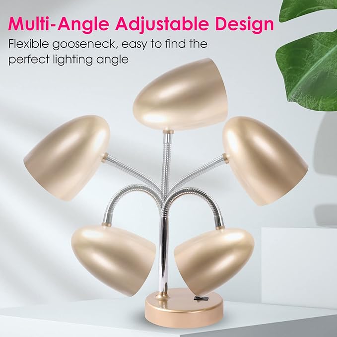 ENERGETIC SMARTER LIGHTING LED Desk Lamp, Flexible Gooseneck with Table lamp, 3.5W 240LM 4000K Cool White Study Lamps for Bedroom and Office, Eye Protection, ETL Listed,Gold
