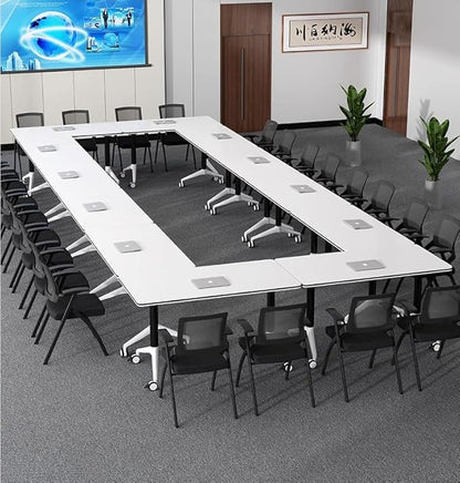 JQUZPCV Conference Table Foldable Meeting Tables, Mobile Training Table with Wheels, Flip Top Rolling Seminar Meeting Table for Office,Meeting Room,classr (Original Wood Color, 63×23.6×29.5in)