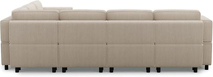 Modular Sectional Sofa U Shaped Couch with Storage Ottoman Corduroy Sectional Couch for Living Room, Beige