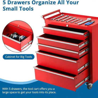 IDEALHOUSE Rolling Tool Chest, 5 Drawers Tool Storage Cabinet, Toolbox