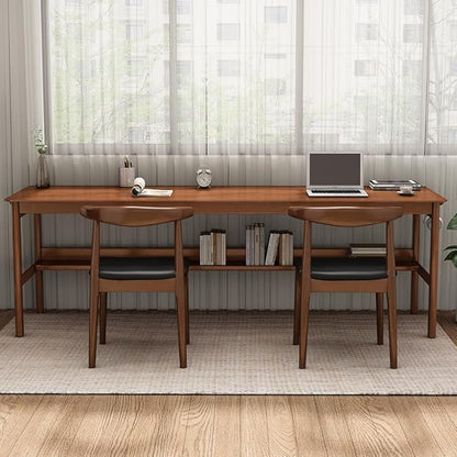 Ytaoka Solid Wood Dining Chair, Mid Century Dining Chair, Upholstered PU Leather Chair with Wide Curved Backrest, Chair for Dining Room, Kitchen, Walnut Finish
