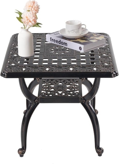 WILOUNGE Cast Aluminum Outdoor Side Table,Small Patio Table,Outdoor Coffee Tables for Patio,Garden,Balcony, for All Weather (Copper, Square)