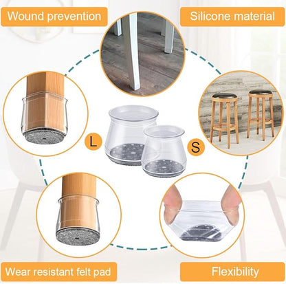 32 Pcs Chair Leg Floor Protectors - Silicone Felt Pads, Scratch-Proof & Noise-Free, Easy Smooth Moving, Large Size (Fits Round Chair Legs: 1-5/16" to 2" Diameter)