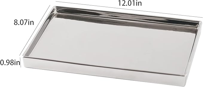 Silver Ceramic Jewelry Mirror Tray Vanity Holder Rectangular Mini Small Medium Large