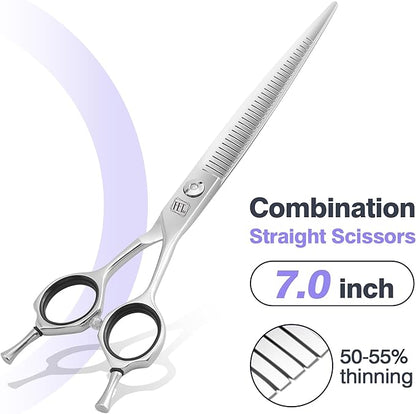 Professional Curved Thinning Scissors for Dog Grooming, 30-Degree Curvature, Japanese 440C for Trimming Dogs Cats and Other Pets face and paws (Pointy-tongued Blender)