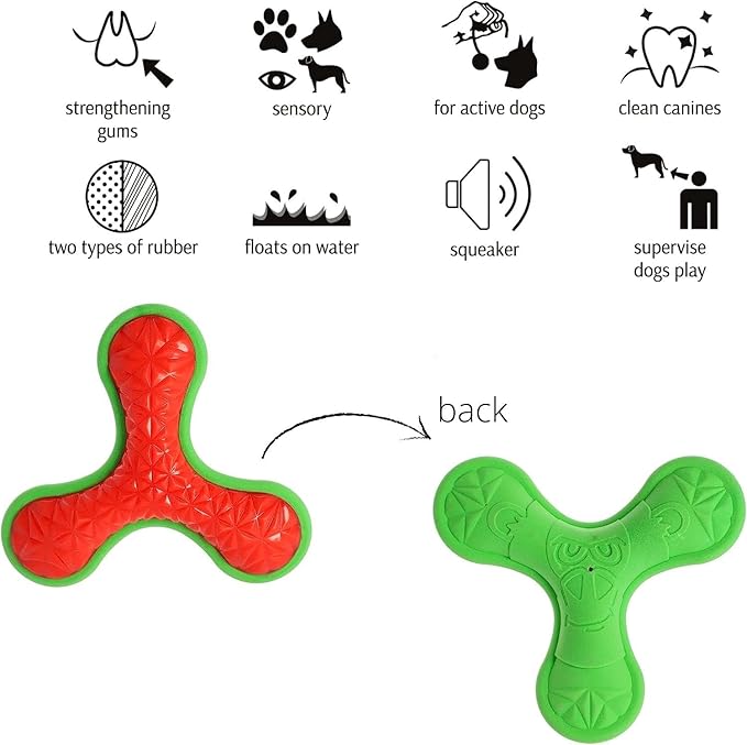 Dingo Toy for Dog, Durable TPR Rubber for chewers, Fetch Toy for Play, Boomerang 9.1", 17395 (Bommerang tri)