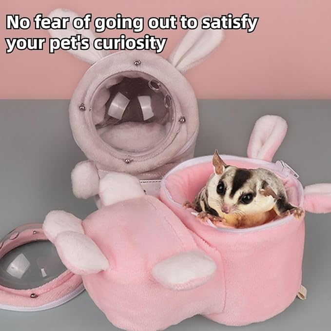 Sugar Glider Bonding Pouch Bonding Pouch Carry for Rat Syrian Hamster Hedgehog Small Pocket Pets, Gerbil Travel Bag Cute Bunny-Shaped Outing Bag with Large Transparent Window (Dark Grey,Small)