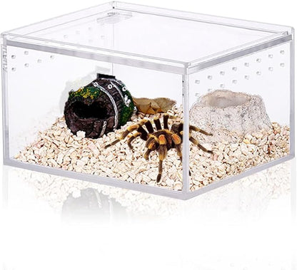 Small Acrylic Reptile Enclosure, No Assembly Small Reptile Breeding Box for Insect Tarantula Hermit Crab Jumping Spider (4x3.3X2.5 in)
