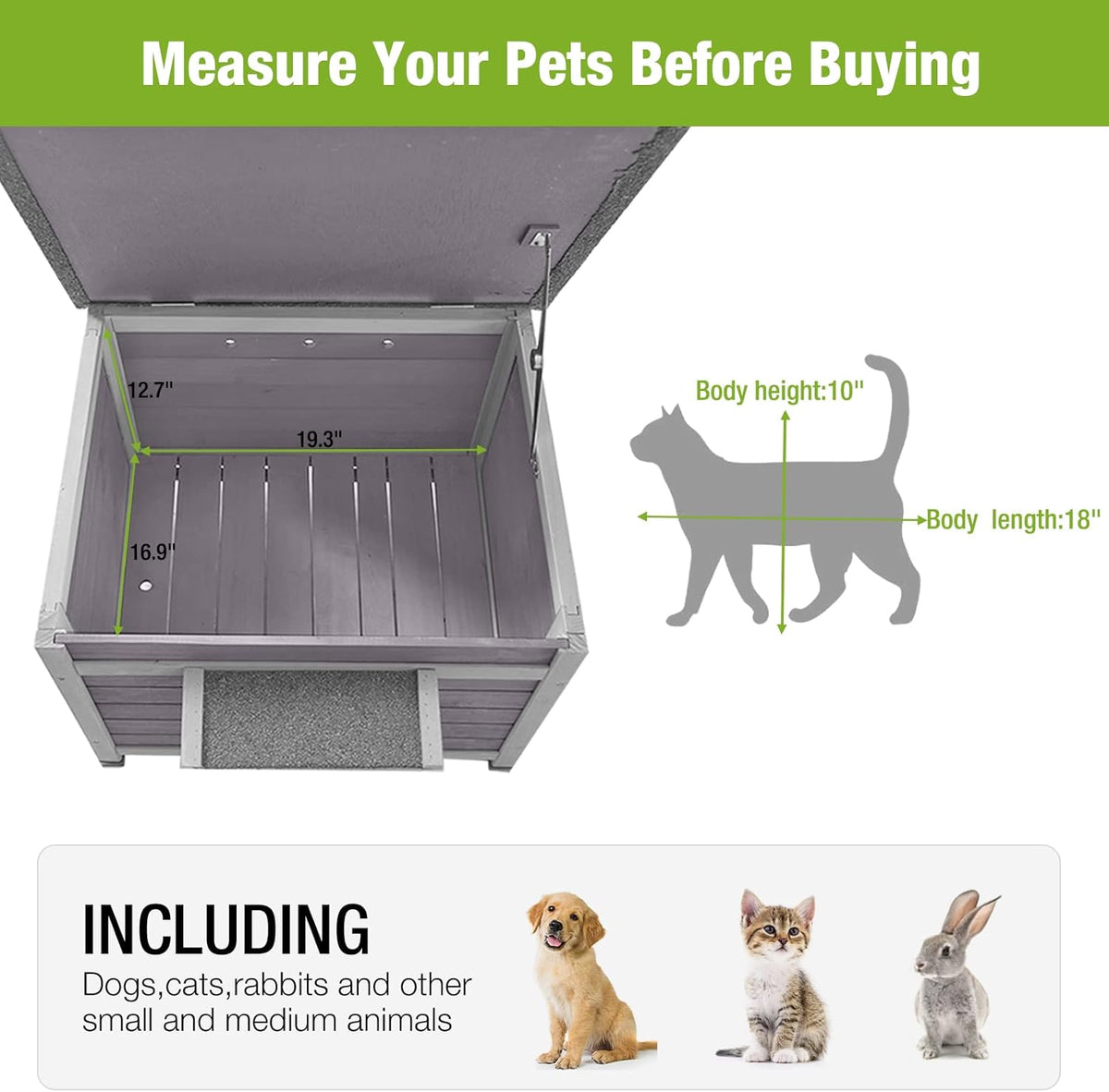 GUTINNEEN Outdoor Cat House Wooden Rabbit Hutch Outside Feral Cat Shelter Bunny Cage Guinea Pig Habitat Weatherproof(AIR12)
