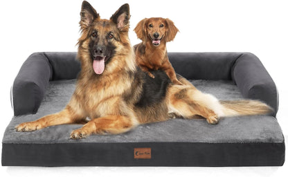 XXL Dog Beds with Bolsters, Extra Large Orthopedic Dogs Beds, Waterproof Dogs Beds XLarge, Egg-Crate Foam Dog Beds with Removable Washable Cover, Nonskid Bottom (XX-Large, Dark Grey)