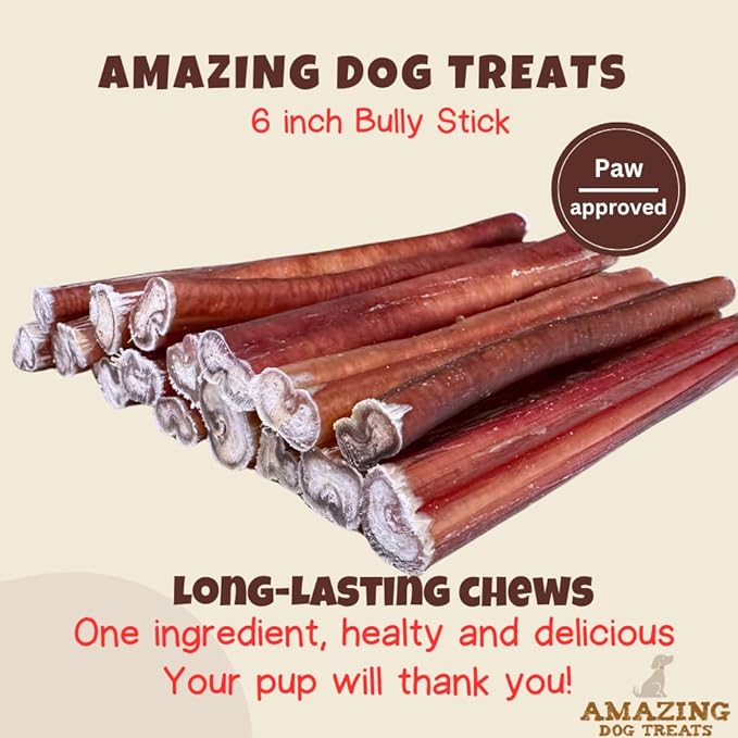 Amazing Dog Treats - Medium Size Bully Sticks (15 Pcs/Pack) - Long Lasting Bully Sticks for Small to Medium Dogs