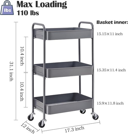 TOOLF 3-Tier Metal Rolling Cart