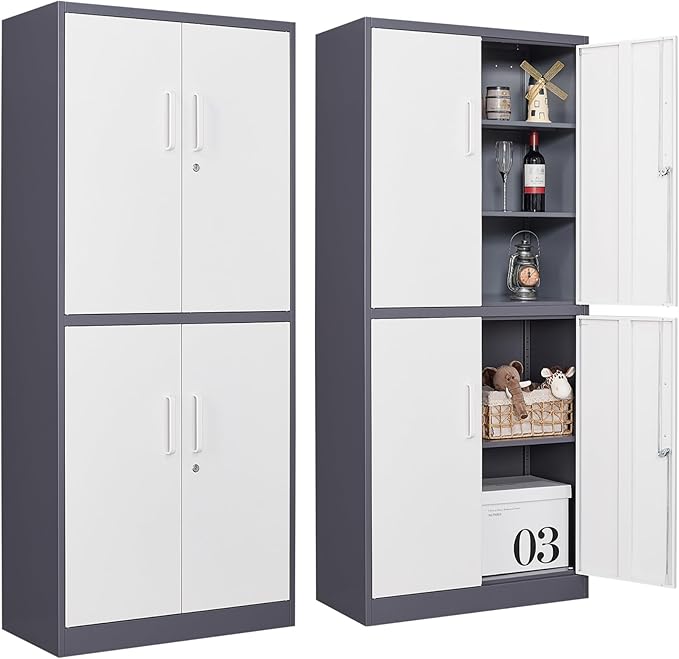 SISESOL Storage Cabinets With Doors And Shelves, Adjustable Layers