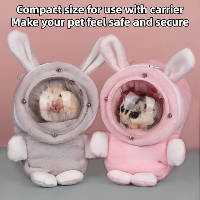 Sugar Glider Bonding Pouch Bonding Pouch Carry for Rat Syrian Hamster Hedgehog Small Pocket Pets, Gerbil Travel Bag Cute Bunny-Shaped Outing Bag with Large Transparent Window (Dark Grey,Small)