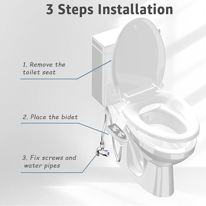 Bidet Attchment for Toilet Grey, Cold Water No-Electric, 3 Wash Modes，Dual