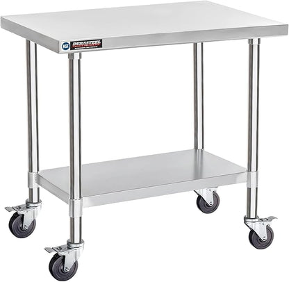 DuraSteel 24x36 NSF Stainless Steel Cart - Heavy Duty Rolling Food Prep Table with Undershelf - Metal Utility Cart for Commercial Restaurant Kitchen, Laundry, Outdoor Portable BBQ Grill