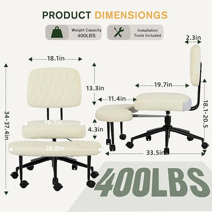 Ergonomic Cross Legged Office Chair with Wheels, Wide Seat and Backrest for Meditation, ADHD Cross Legged Office Chair with Adjustable Height, 360°Rotating Footrest for Yoga Home Office