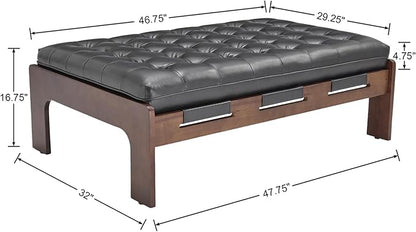 Kmax Coffee Table, 48 Inch Black Leather Ottoman Coffee Table Rectangular Upholstered Dark Wood Center Table Tufted Tea Table, Oversized Footrest Stool for Living Room - PU, Black