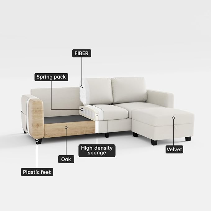 Youmumeub 79''Sectional Couch Couches for Living Room - L-Shaped 4-Seater Deep Sectional Sofa,Removable Covers,Suitable for The Living Room, Apartment or Office-Beige