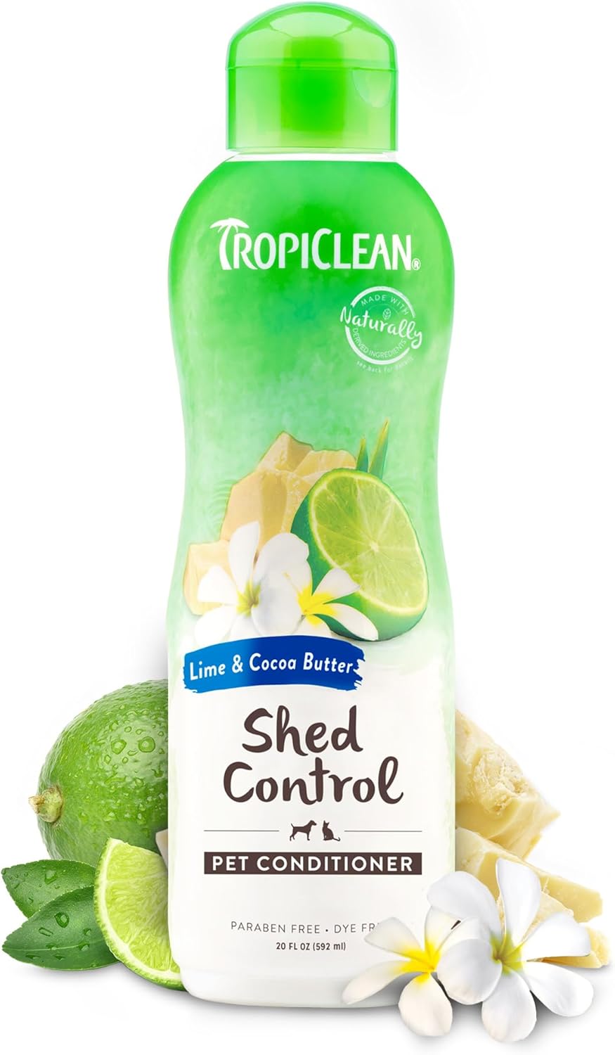 TropiClean Deshedding Dog Conditioner, Reduces Shedding & Softens Coat, Puppy Safe, Made in the USA, Lime & Cocoa Butter Scent, 20oz.
