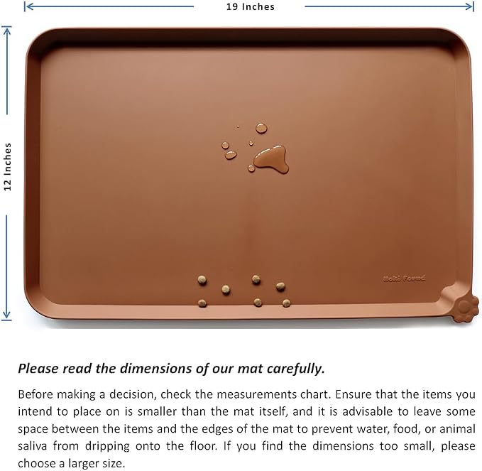 Hoki Found Silicone Pet Food Tray - Non Slip Pet Dog Bowl Mats - Cat Waterproof Mat for Carpet - Caramel