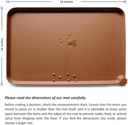 Hoki Found Silicone Pet Food Tray - Non Slip Pet Dog Bowl Mats - Cat Waterproof Mat for Carpet - Caramel
