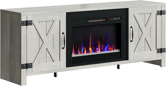 Bestier 63" Fireplace TV Stand for TVs Up to 70", Farmhouse Barn Door