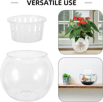 BESPORTBLE Plastic Betta Fish Aquarium Bowl with Hydroponic Basket Small Desktop Fish Tank for Living Room Table Eco-Friendly Plant Terrarium Bowl and Aquatic Pets