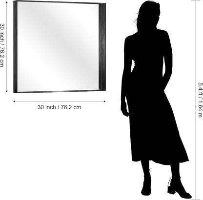 CIRCUMI Black Bathroom Mirror, Brushed Finish, Tempered Glass, Square Mirror