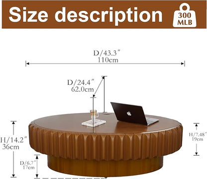 Round Drum Coffee Table White Fluted Coffee Table Circle Center Table Pedestal End Table for Apartment (Oval 43.3in)