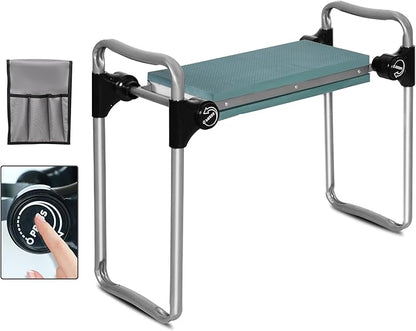 LUCKYERMORE Garden Kneeler and Seat, Button Press Kneeling Bench with Tool Pouch and EVA Foam Pad, Foldable Gardening Stool, Gardening Gifts for Parents Seniors, Lightweight & Heavy Duty