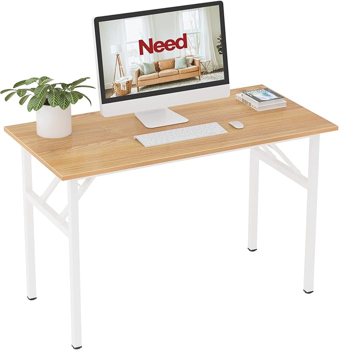 Need Office Computer Desk - 47.2L Sturdy and Heavy Duty Folding Laptop Table,Writing Table/Home Office Desk/Sewing Table,No Assembly Required,Teak&White AC5BW-120-ND