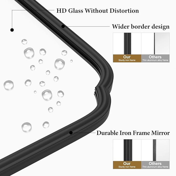 20X30 Inch Black Metal Framed Bathroom Mirror