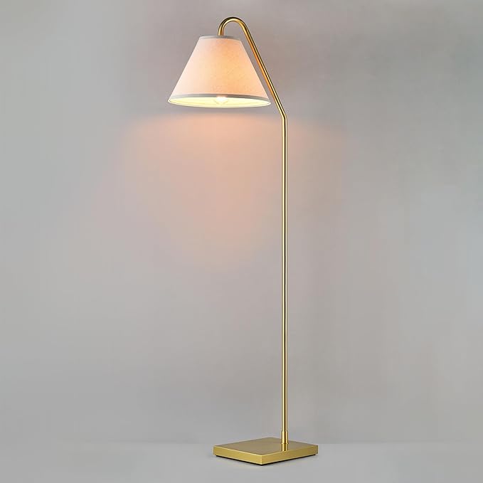 GLOBE Electric 62" Floor Lamp, Matte Brass Finish, Beige Fabric Shade, On/Off Rotary Switch, 6-Ft Clear Cord, Cozy Glam Style, E26 Base, 61000147