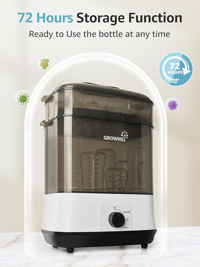 Grownsy Adjustable 4 in 1 Large Bottle Sterilizer and Dryer, 8 Bottles Capacity