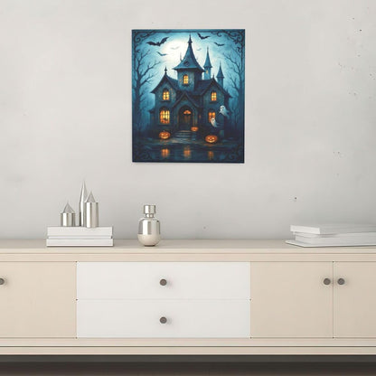 Halloween Gothic Wall Art Castle Pumpkin Ghost Bat Canvas Wall Decor Dark Academia Pictures Painting Print Framed Artwork Decorations Gifts for Halloween Living Room Bedroom Office 20"x24"