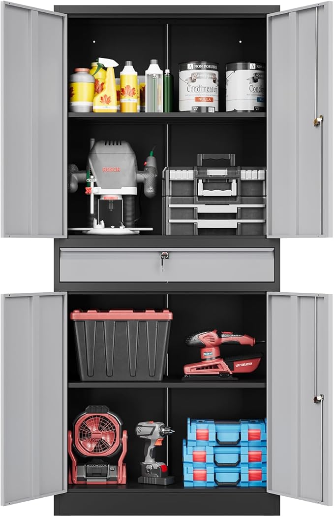 71" Metal Cabinet-Black&Gray Heavy Duty Storage File Cabinet Steel Tool Cabinets