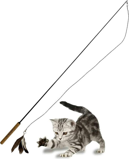 Forever Stick - The Unbreakable Cat Teaser Wand, Extra Long Durable Interactive Toy for Indoor Cats, Cat Fishing Pole Toy for Bored Indoor Adult Cats, Feather String Toy On Stick Enrichment