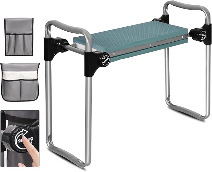 LUCKYERMORE New Generation Garden Kneeler and Seat, Foldable Gardening Stool with 2 Tool Pouches and EVA Foam Pad, Gardening Gifts for Parents Seniors, Lightweight & Heavy Duty, Green