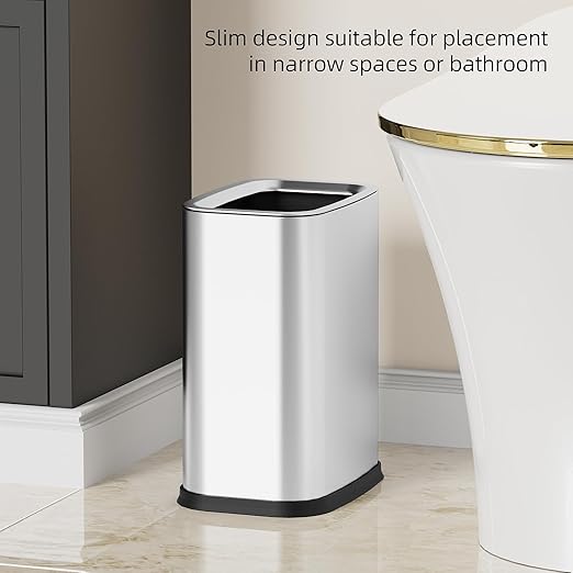 2.6 Gal Stainless Steel Bathroom Trash Can, Metal Waste Baskets