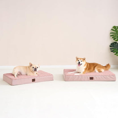 EHEYCIGA Orthopedic Dog Bed Large with Removable Washable Cover, 35IN Pink | Egg Crate Foam Support, Durable Oxford fabric, Non-Slip Bottom, Machine Washable, Soft Waterproof Plush Pet Bed Mat For Crate