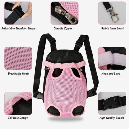 FEimaX Dog Carrier Backpack Pet Legs Out Front Cat Travel Bag, Adjustable Puppy Backpacks Carriers Hands-Free for Small Medium Dogs Cats Hiking Traveling Camping Daily Walking (X-Large, Pink)